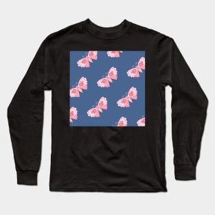 Pink Butterfly on Navy Blue Long Sleeve T-Shirt